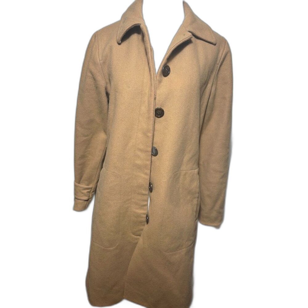 J. Crew Button Front Pea Coat Women's size XS camel Tan Minimalist Classic Wool